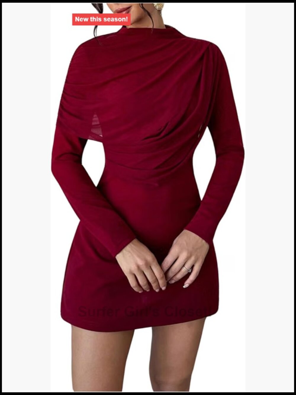 Milumia Women's Draped Mesh Mock Neck Long Sleeve Mini Dress Ruched Party Club